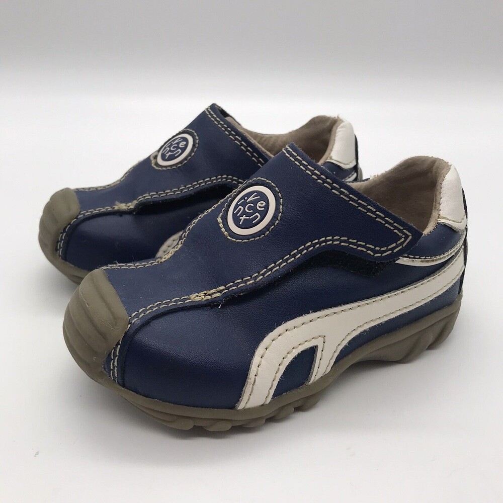 VINCENT Swedish Unisex Kids size 5.5 Shoes Cap Toe Blue & White Leather Sneakers